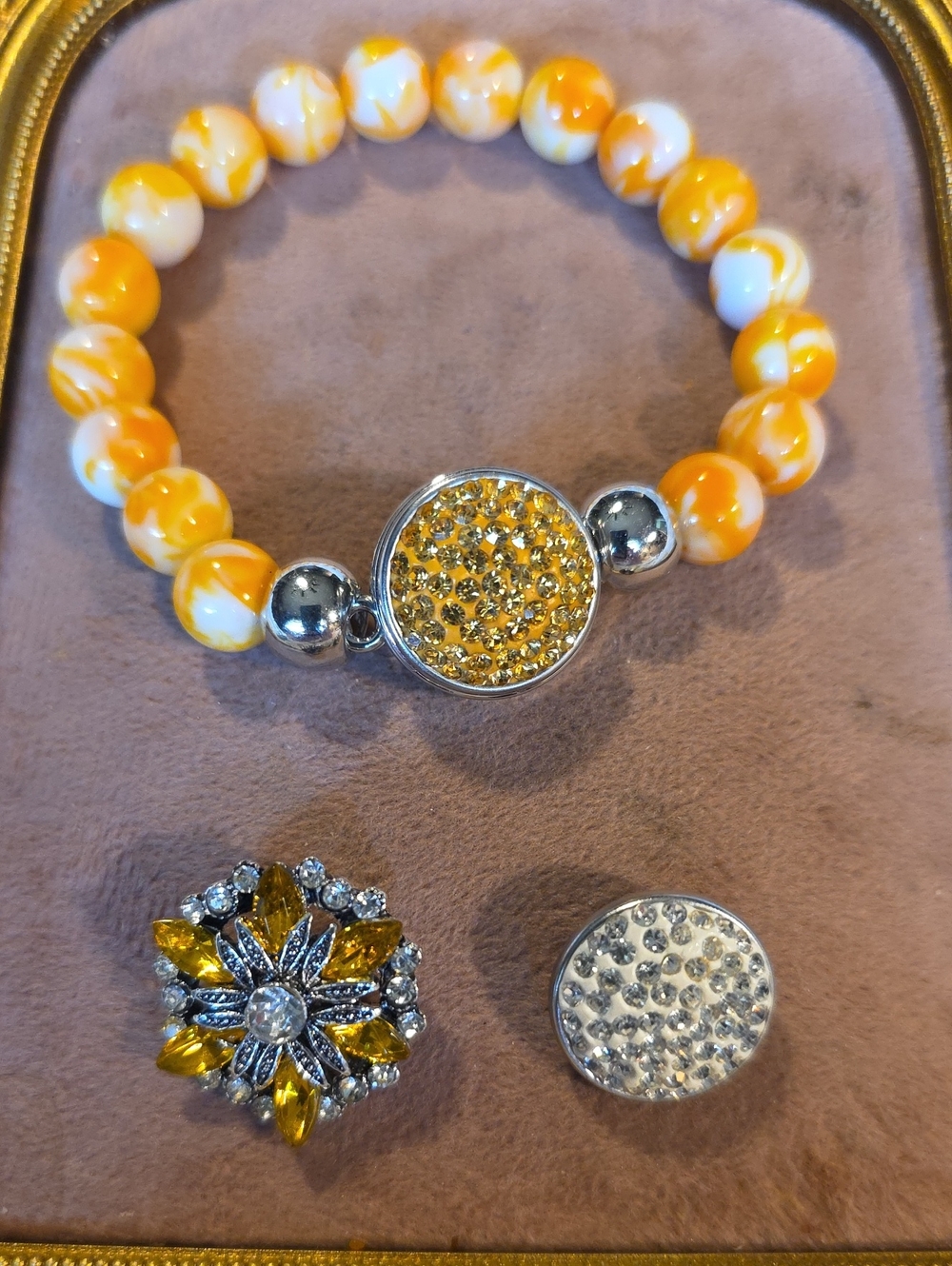 Vintage Interchangeable Ginger Snap Button Beaded Bracelet Set & 3 Snaps